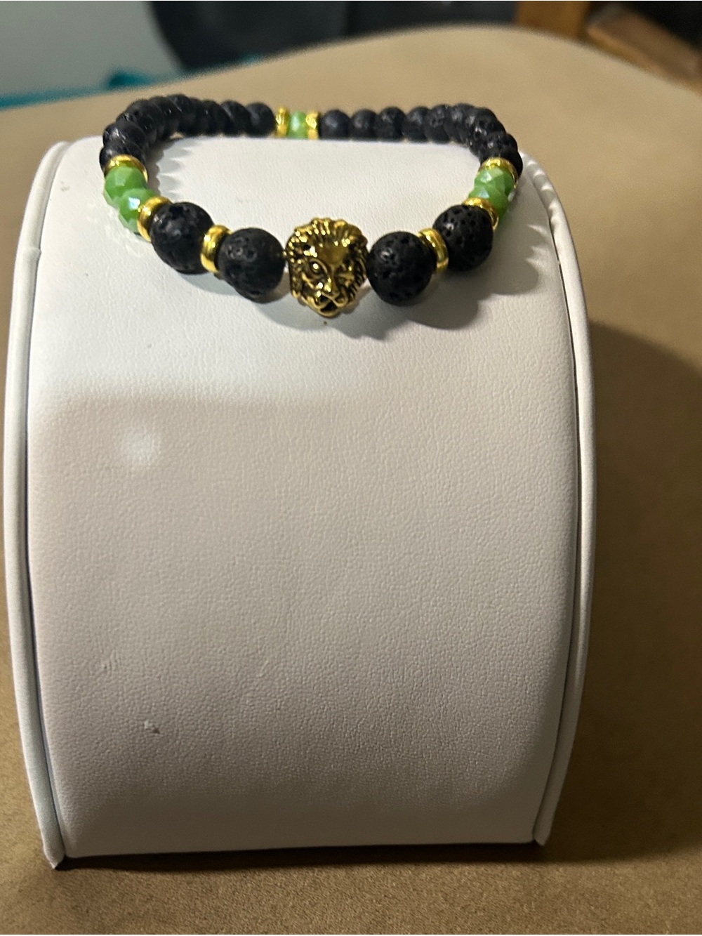 Men's Black and Green Beaded Bracelet with Gold Accent - Picture 3 of 4